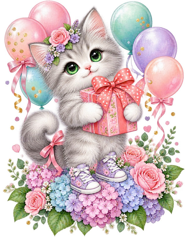 birthday cat fabric panel