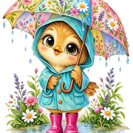 Yellow Duckling With Umbrella 100% Cotton Fabric FLIP-AAB1730