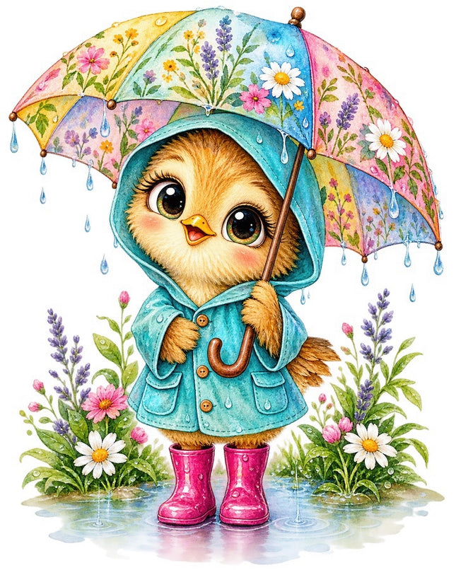 Yellow Duckling With Umbrella 100% Cotton Fabric FLIP-AAB1730