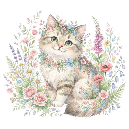kitty cat in flowers quilt square