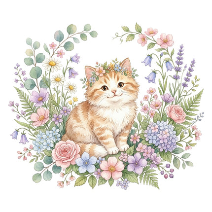 kitty cat in flowers quilt square