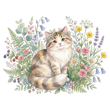 kitty cat in flowers quilt square