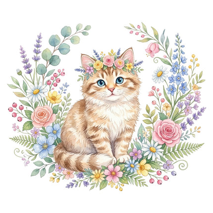 kitty cat in flowers quilt square