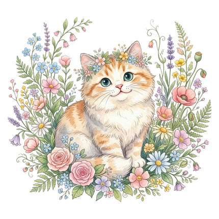 kitty cat in flowers quilt square