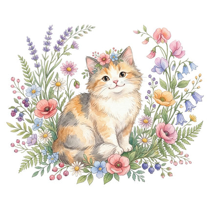 kitty cat in flowers quilt square