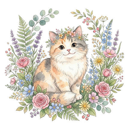 kitty cat in flowers fabric panel