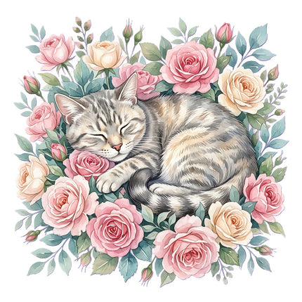 tabby cat in flowers fabric panel