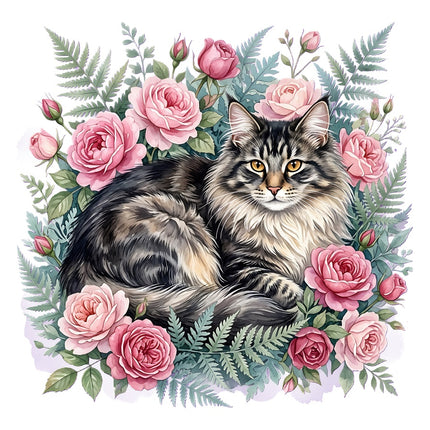 tabby cat in flowers fabric panel