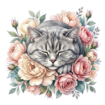tabby cat in flowers fabric panel