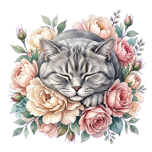 tabby cat in flowers fabric panel
