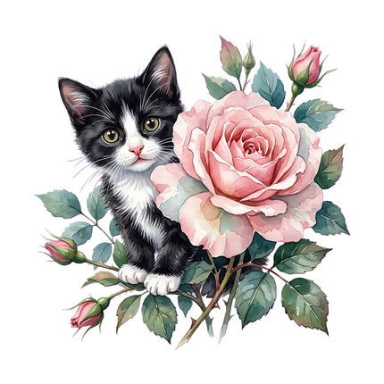 tuxedo cat and flower fabric panel