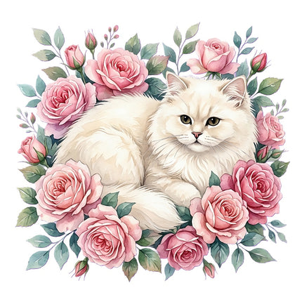 cat in flower garden fabric panel