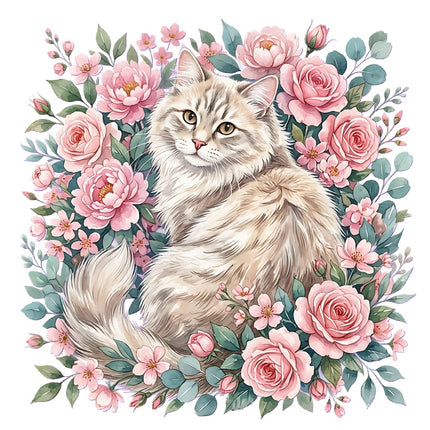 cat in flower garden fabric panel