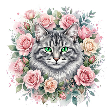 tabby cat in flowers fabric panel