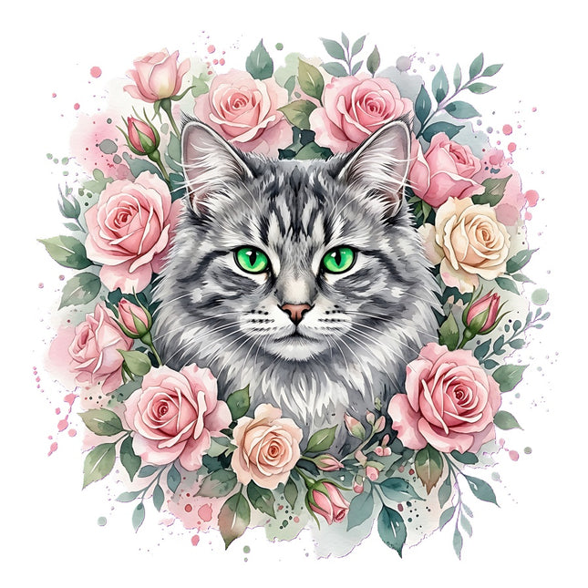 tabby cat in flowers fabric panel