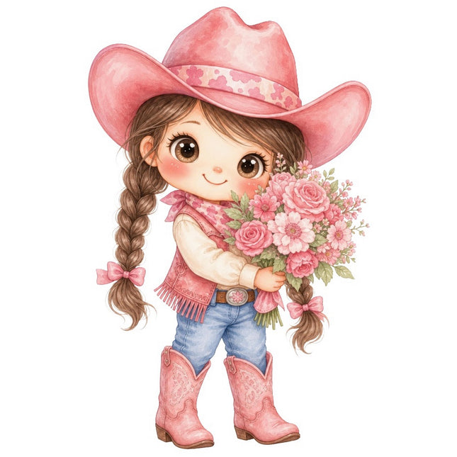 Pink Cowgirl 100% Cotton Fabric Panel Block Quilt Square FLIP-AAB2005