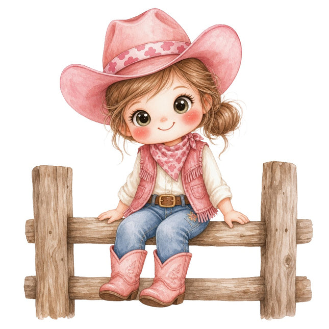 Pink Cowgirl 100% Cotton Fabric Panel Block Quilt Square AAB2006