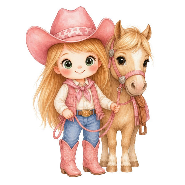 Pink Cowgirl & Horse 100% Cotton Fabric Panel Block FLIP-AAB2007