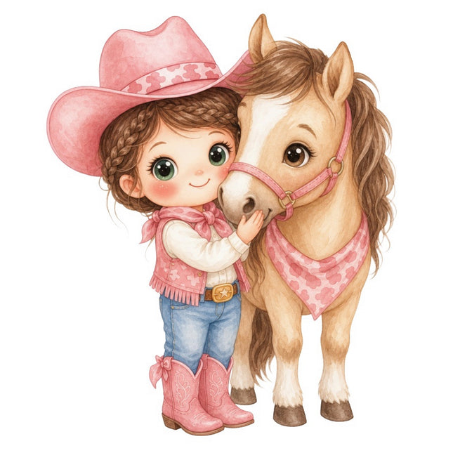 Pink Cowgirl & Horse 100% Cotton Fabric Panel Block FLIP-AAB2008