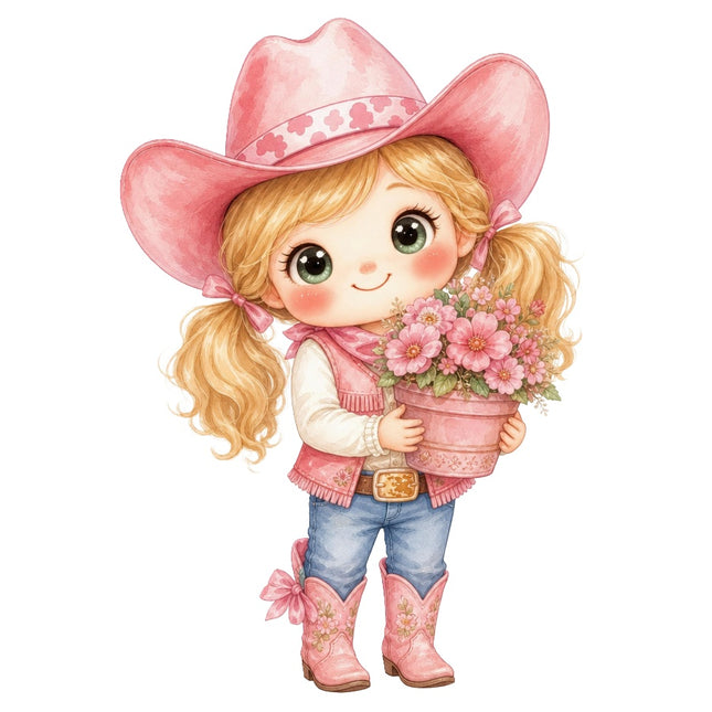 Pink Cowgirl 100% Cotton Fabric Panel Block Quilt Square AAB2011