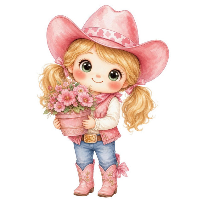 Pink Cowgirl 100% Cotton Fabric Panel Block Quilt Square FLIP-AAB2011