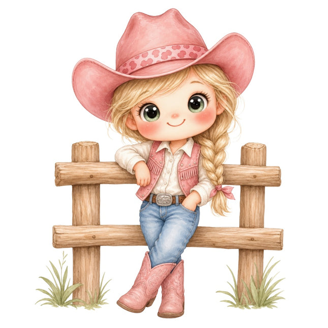 Pink Cowgirl 100% Cotton Fabric Panel Block Quilt Square AAB2013