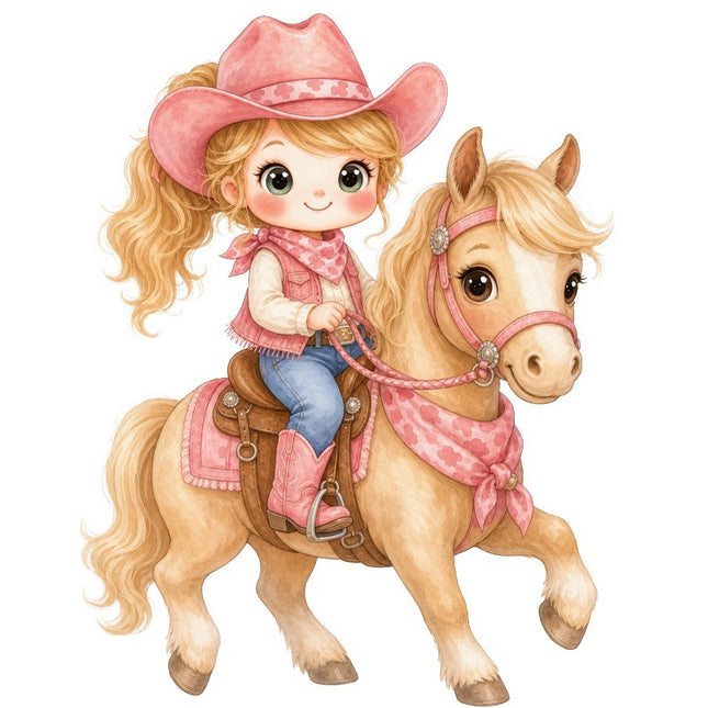 Pink Cowgirl & Horse 100% Cotton Fabric Panel Block FLIP-AAB2014
