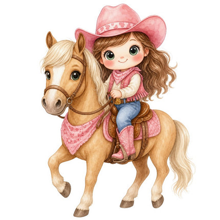 Pink Cowgirl & Horse 100% Cotton Fabric Panel Block FLIP-AAB2015