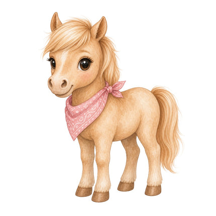Horse With Pink Scarf 100% Cotton Fabric Panel Block AAB2016