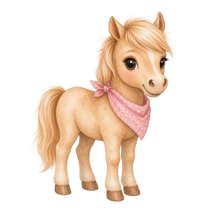 Horse With Pink Scarf 100% Cotton Fabric Panel Block Quilt Square FLIP-AAB2016