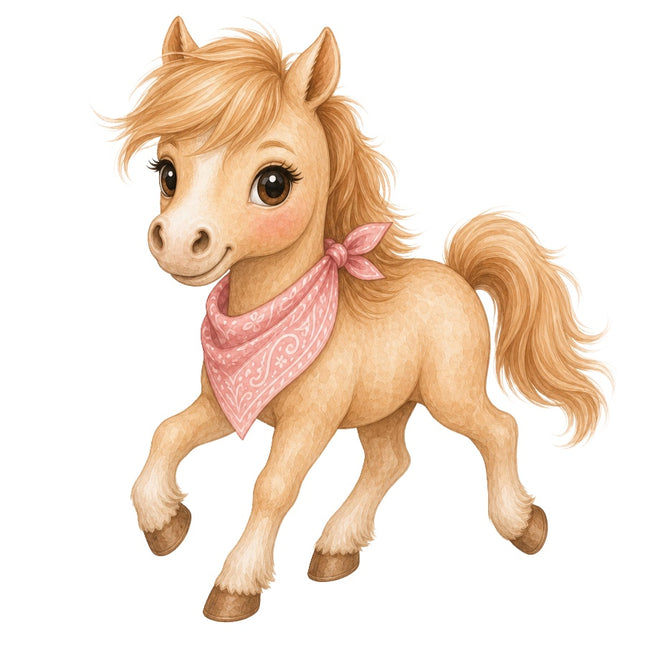 Horse With Pink Scarf 100% Cotton Fabric Panel Block AAB2017