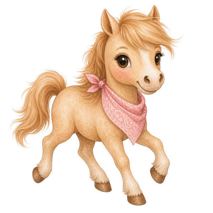 Horse With Pink Scarf 100% Cotton Fabric Panel Block Quilt Square FLIP-AAB2017