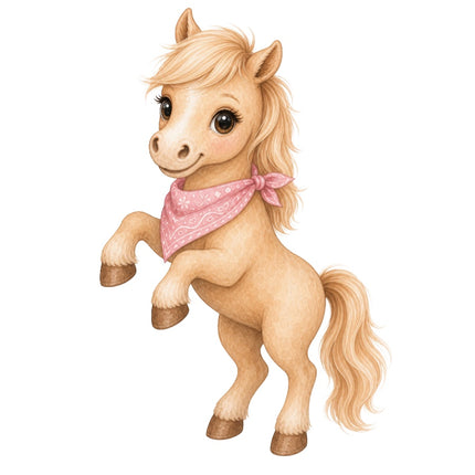 Horse With Pink Scarf 100% Cotton Fabric Panel Block AAB2018