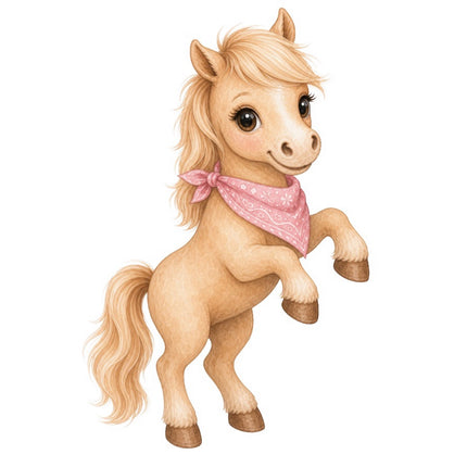 Horse With Pink Scarf 100% Cotton Fabric Panel Block Quilt Square FLIP-AAB2018