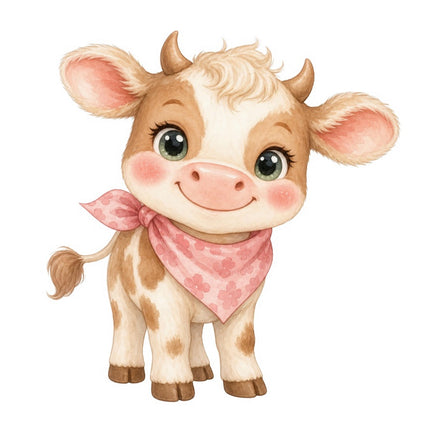 Cow With Pink Scarf 100% Cotton Fabric Panel Block Quilt Square FLIP-AAB2019