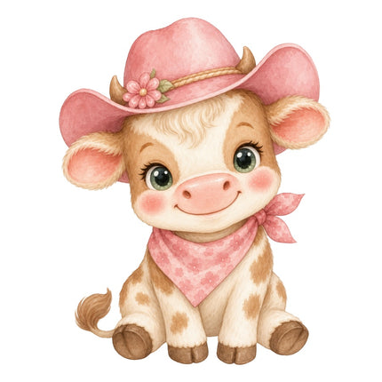 Cow With Pink Scarf 100% Cotton Fabric Panel Block AAB2020