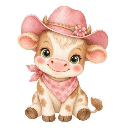 Cow With Pink Scarf 100% Cotton Fabric Panel Block Quilt Square FLIP-AAB2020