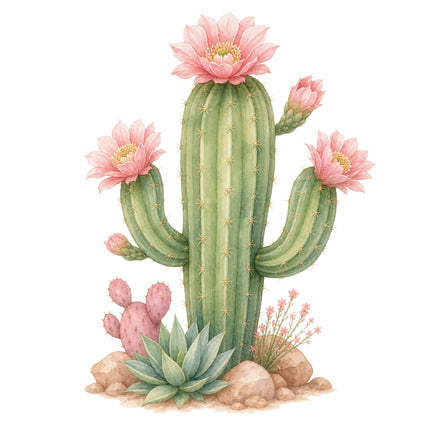 Pink Cactus 100% Cotton Fabric Panel Block Quilt Square AAB2022