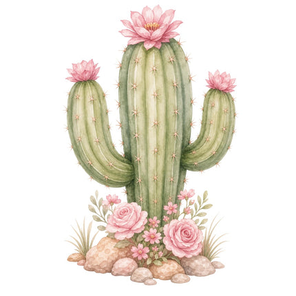 Pink Cactus 100% Cotton Fabric Panel Block Quilt Square AAB2024