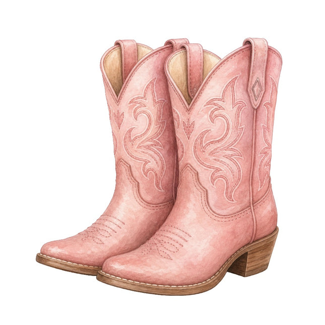 Pink Cowgirl Boots 100% Cotton Fabric Panel Block Quilt Square AAB2025