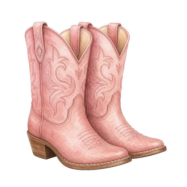 Pink Cowgirl Boots 100% Cotton Fabric Panel Block Quilt Square FLIP-AAB2025