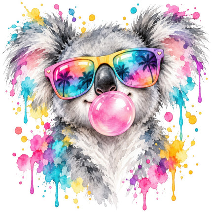 Koala Bear Wearing Sunglasses & Chewing Gum 100% Cotton Fabric Panel Block AAB2028