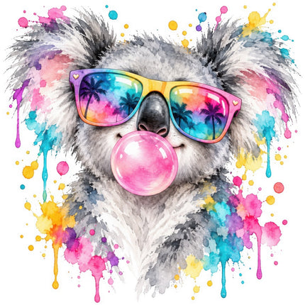 Koala Bear Wearing Sunglasses & Chewing Gum 100% Cotton Fabric Panel Block FLIP-AAB2028