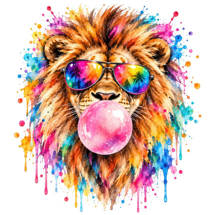 Lion Wearing Sunglasses & Chewing Gum 100% Cotton Fabric Panel Block AAB2030