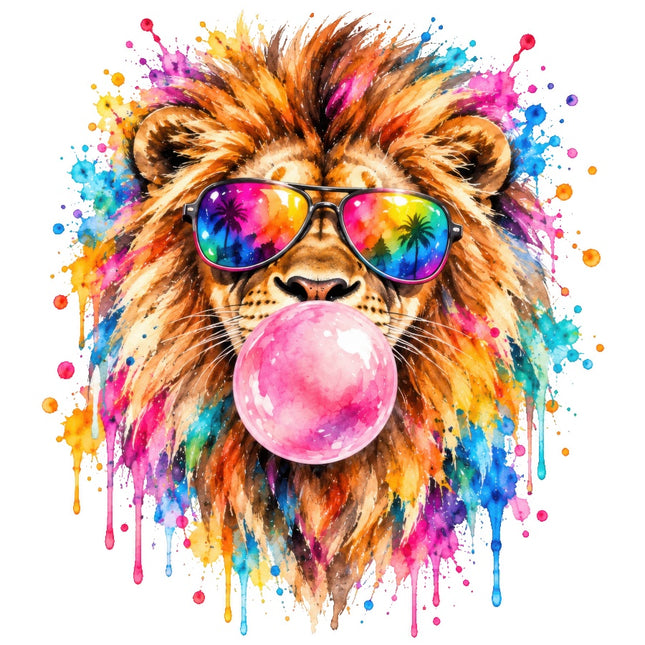 Lion Wearing Sunglasses & Chewing Gum 100% Cotton Fabric Panel Block AAB2030
