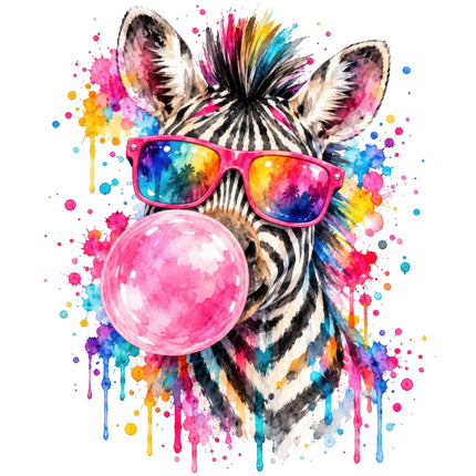 Zebra Wearing Sunglasses & Chewing Gum 100% Cotton Fabric Panel Block AAB2033
