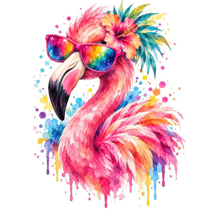 Flamingo Wearing Sunglasses 100% Cotton Fabric Panel Block AAB2034