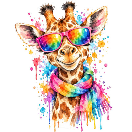 Colorful Giraffe Wearing Sunglasses 100% Cotton Fabric Panel Block AAB2037