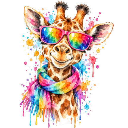 Colorful Giraffe Wearing Sunglasses 100% Cotton Fabric Panel Block FLIP-AAB2037