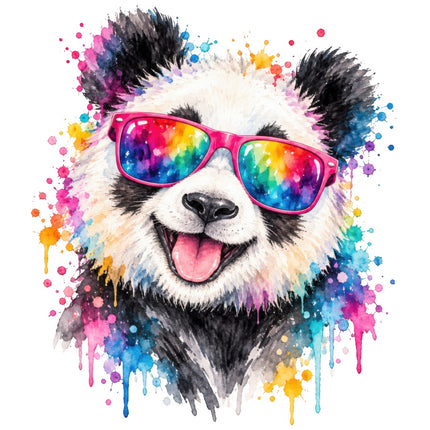Panda Bear Wearing Colorful Sunglasses 100% Cotton Fabric Panel Block AAB2038